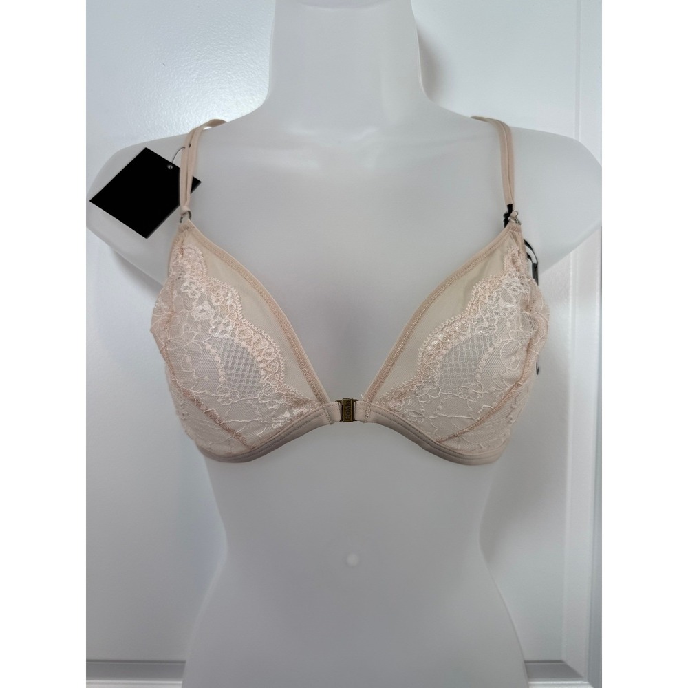 NEW BeMe New York Lace Front Clasp Bralette L Nude Coquette Balletcore Soft Bra